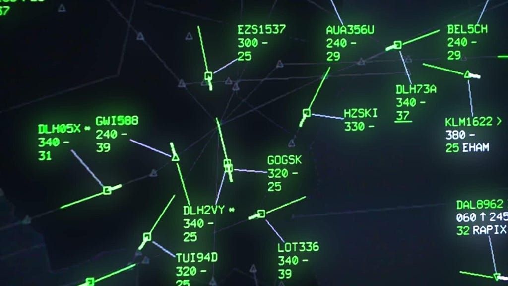Close-up of air traffic control screen