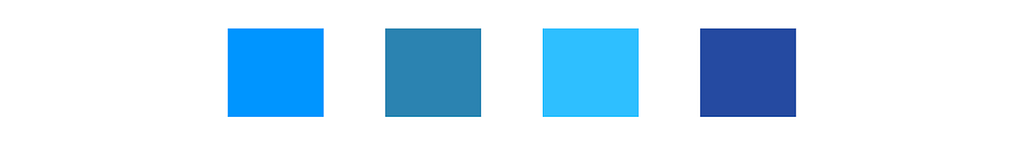 Four boxes with different shades of blue