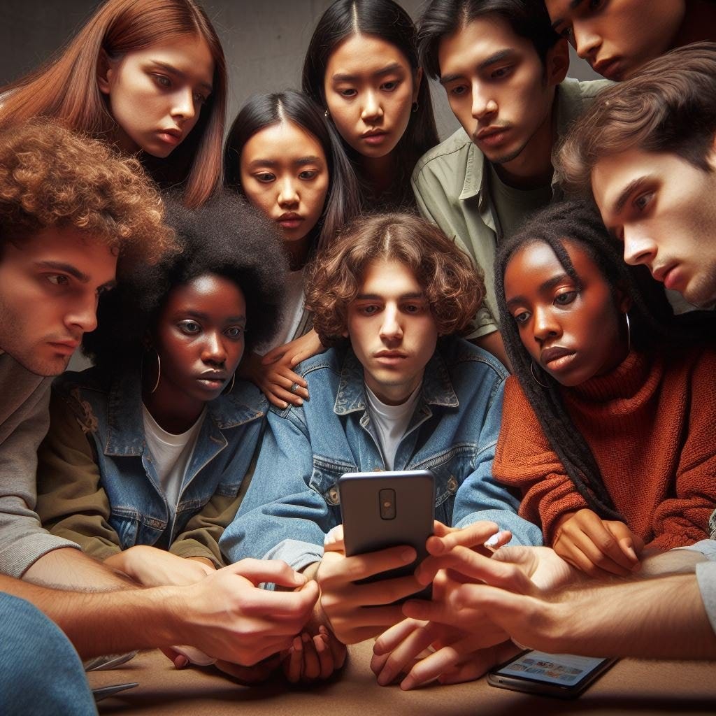 Young people looking at a smartphone