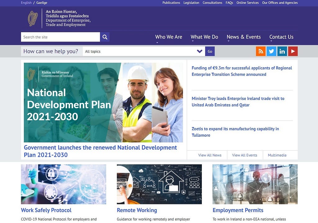 Screenshot of enterprise.gov.ie webpage