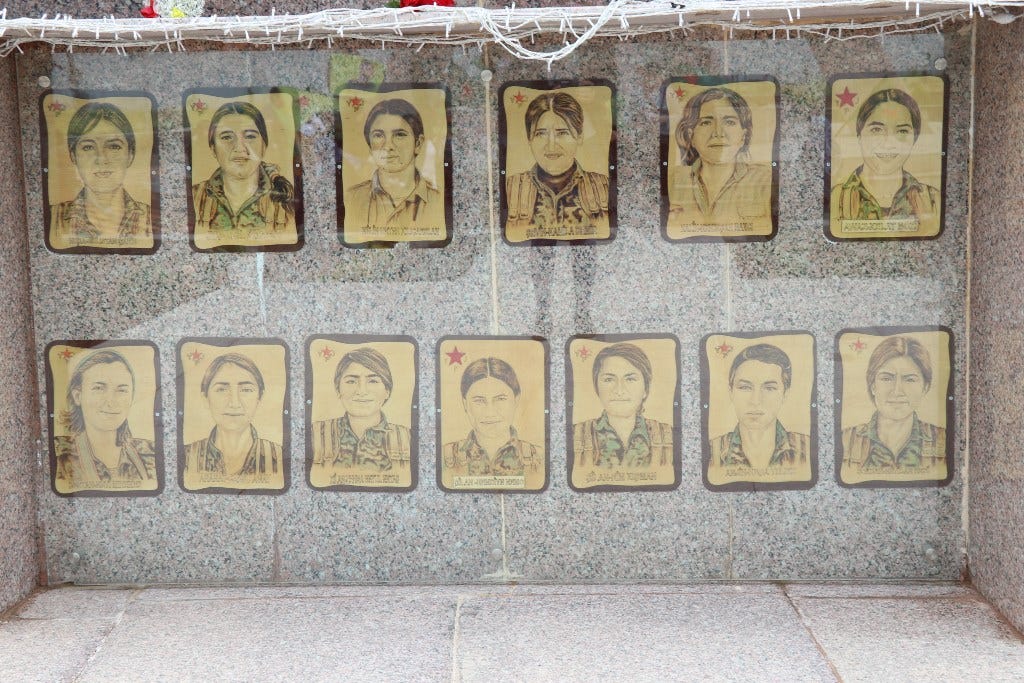 A monument dedicated to martyred female Syrian fighters