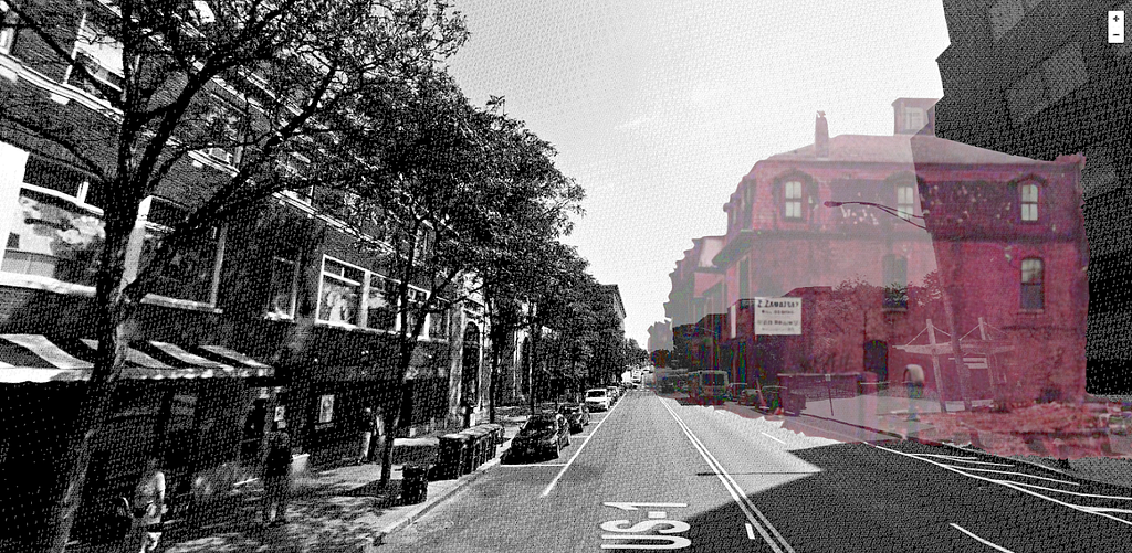 pink “ghost buildings” overlaid onto present-day Empire street