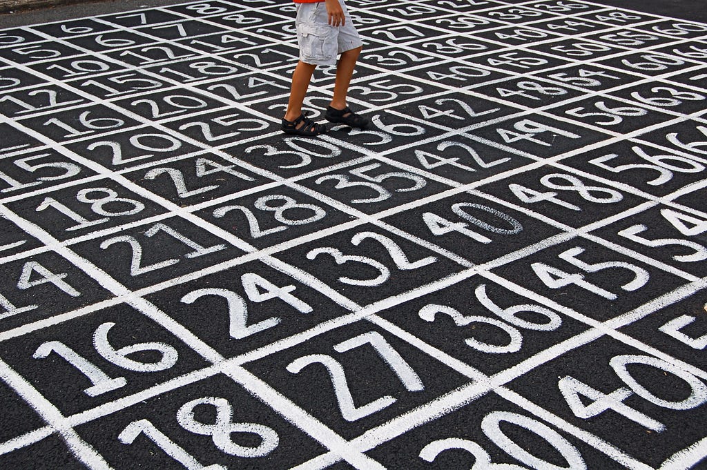 Grid of numbers drawn on pavement