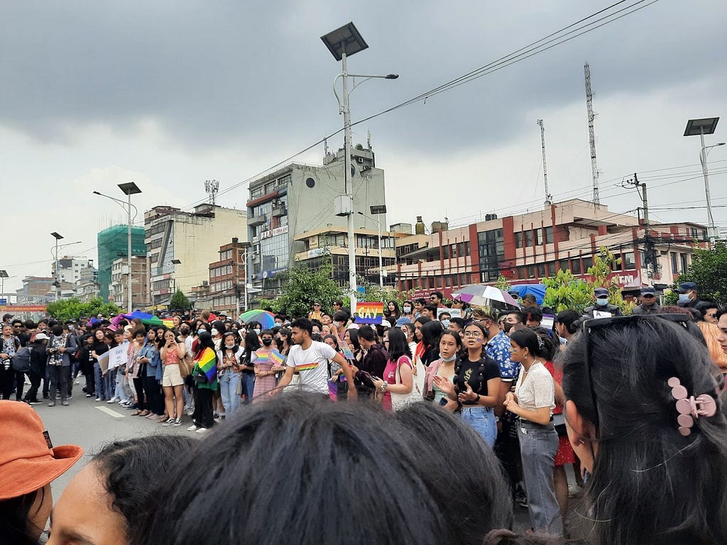 A picture of a crowd gearing up for the performances during the Nepal Pride Parade