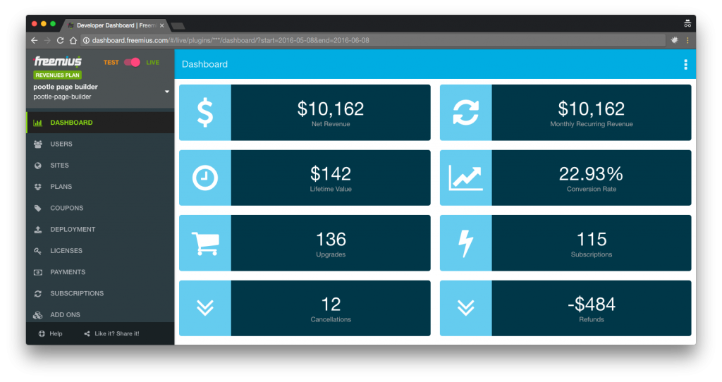 Pootle Pagebuilder Freemius dashboard screenshot