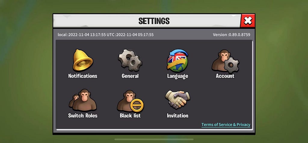 Settings section in Meta Apes
