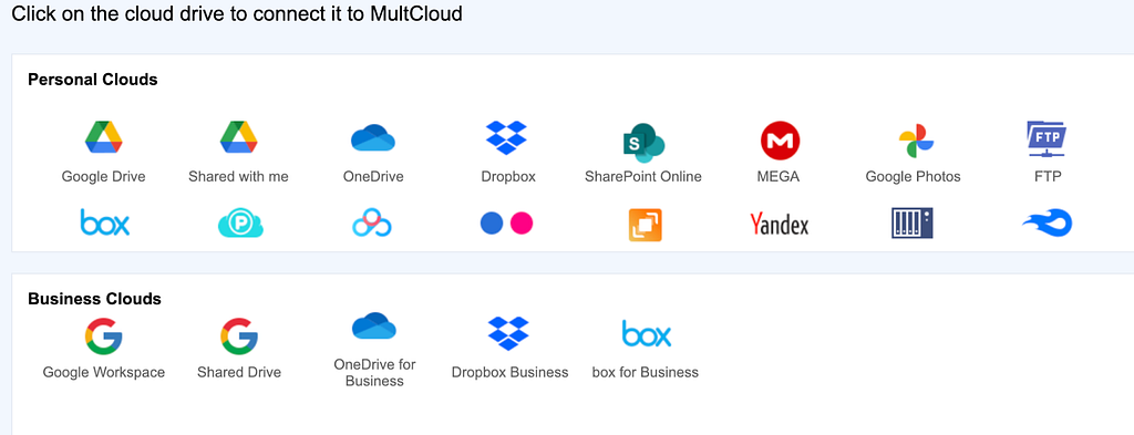 Cloud integrations in free migration tool MultCloud.