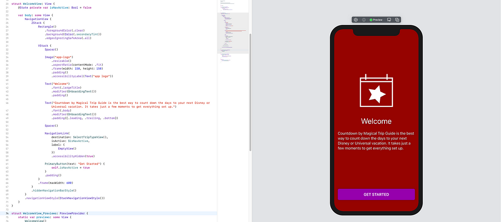 A screenshot of a SwiftUI preview in Xcode