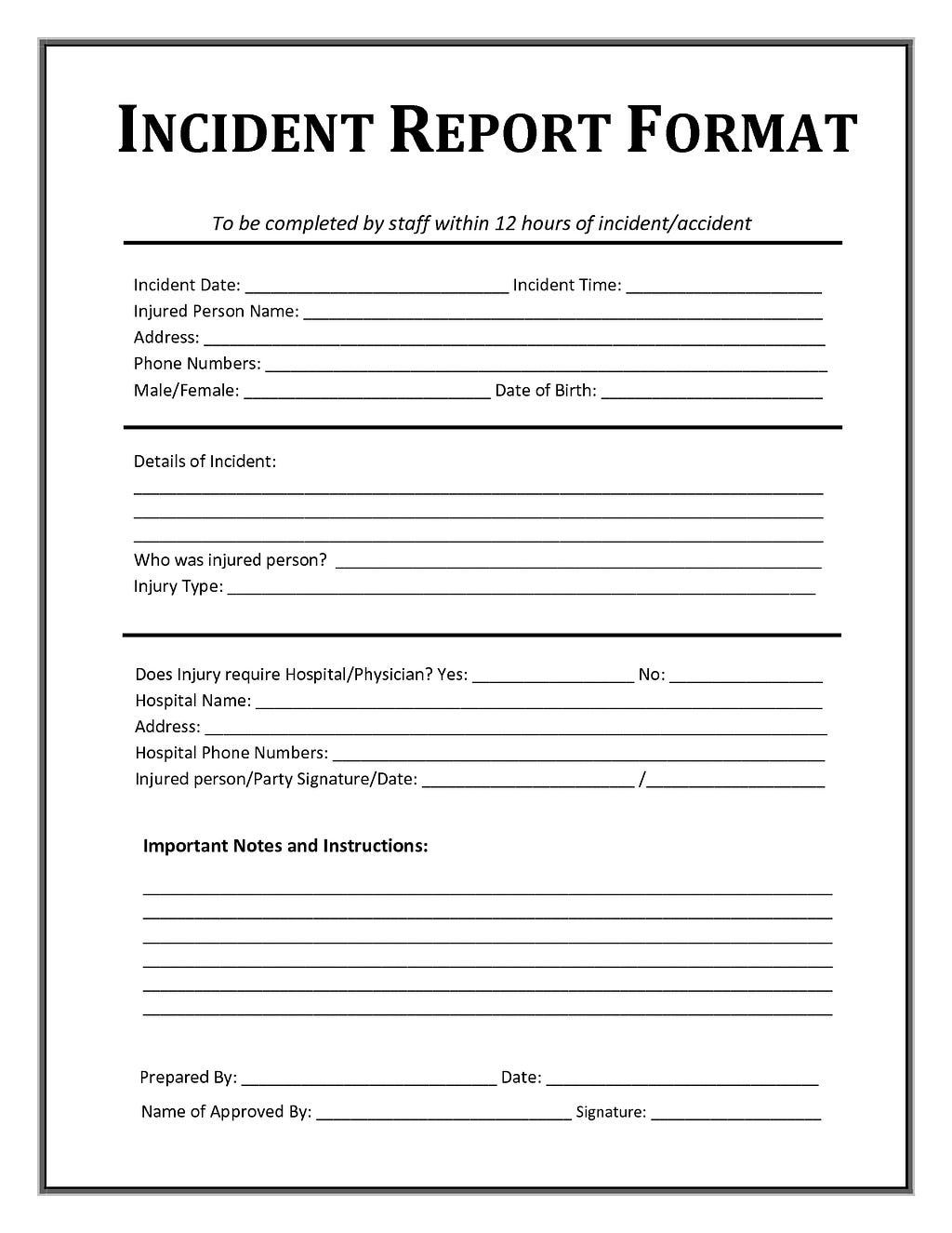 Free Printable Incident Report Form Free Printable