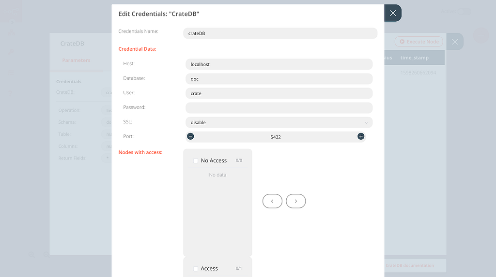 CrateDB credentials configuration