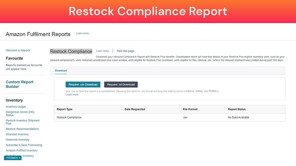 Screenshot of Restock Compliance Report (Amazon Fulfillment Reports)