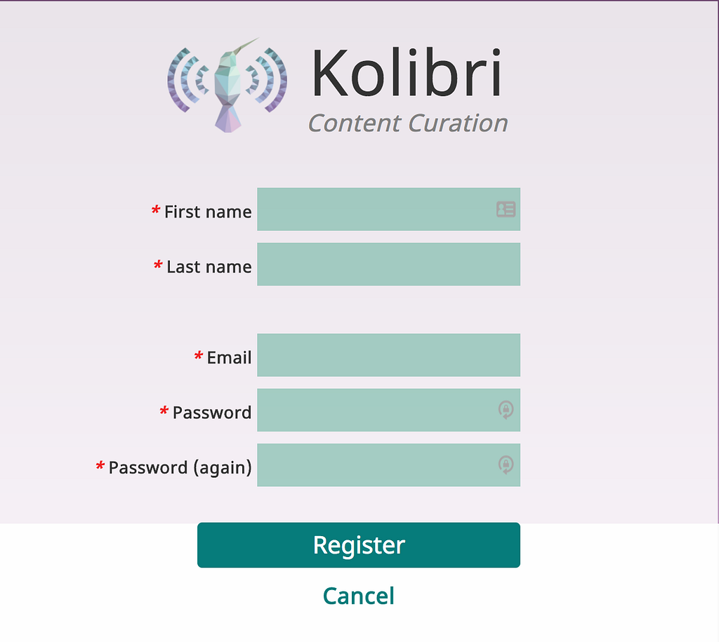 Content curation server signup page