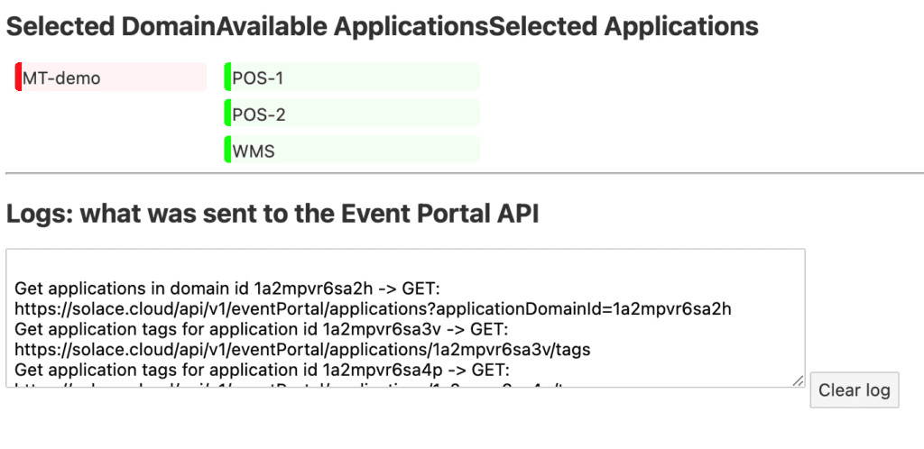 Screenshot of the DomainAvailable ApplicationsSelected Applications