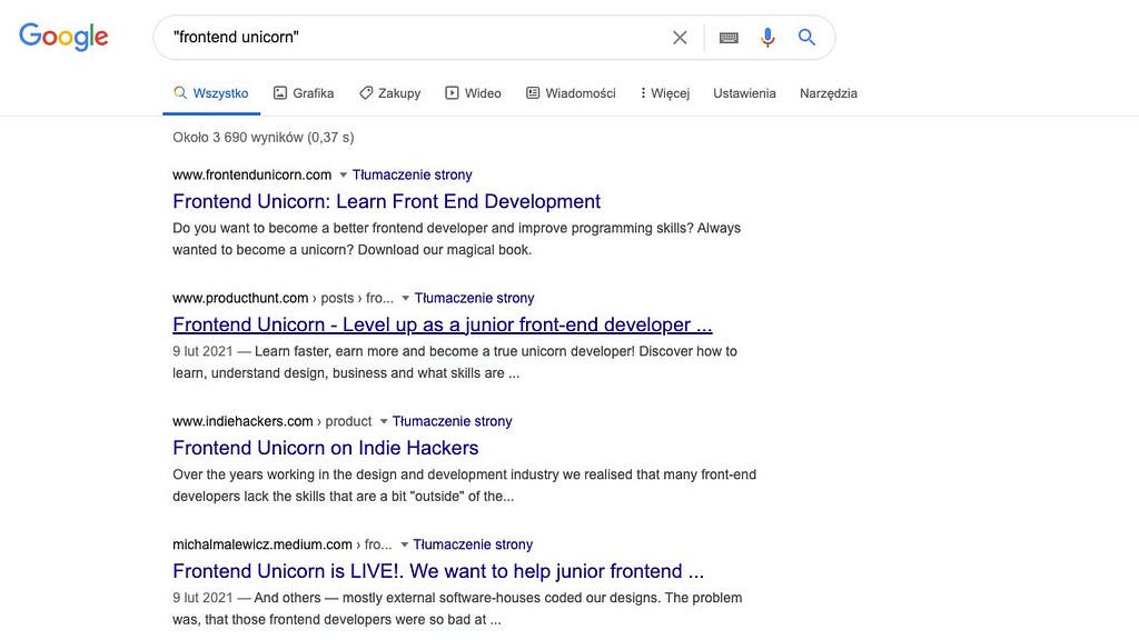 screenshot of Google phrase search using quotation marks