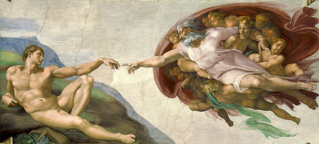 Obra A Criação de Adão de Michelangelo.