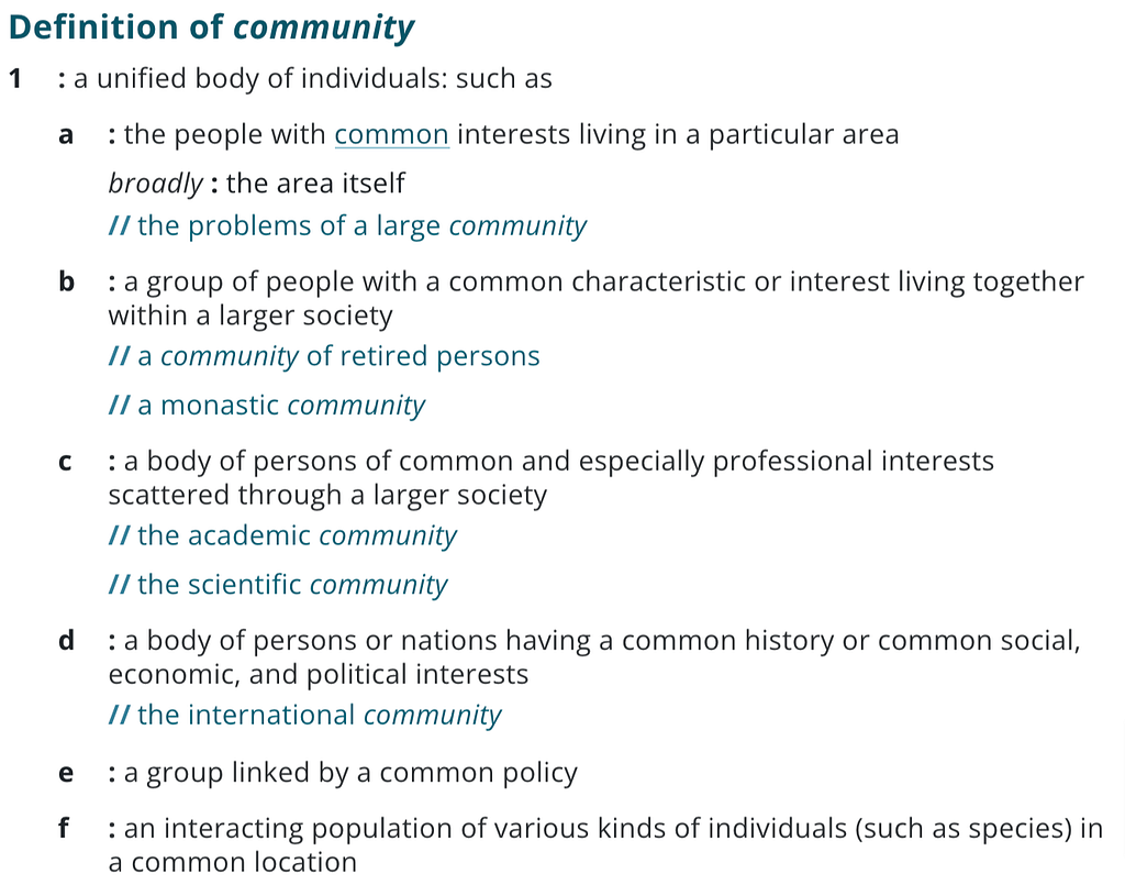 screenshot of the definition of “community” in the dictionary