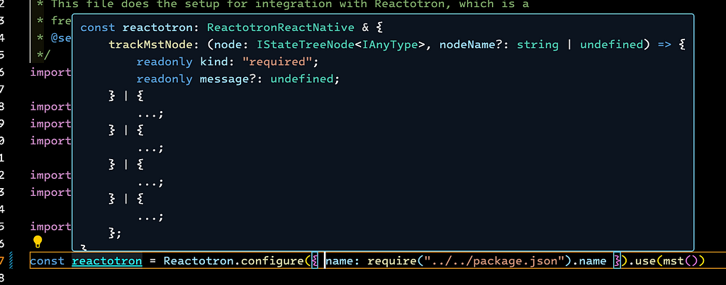 Screenshot of example of inferred type from your Reactotron config.