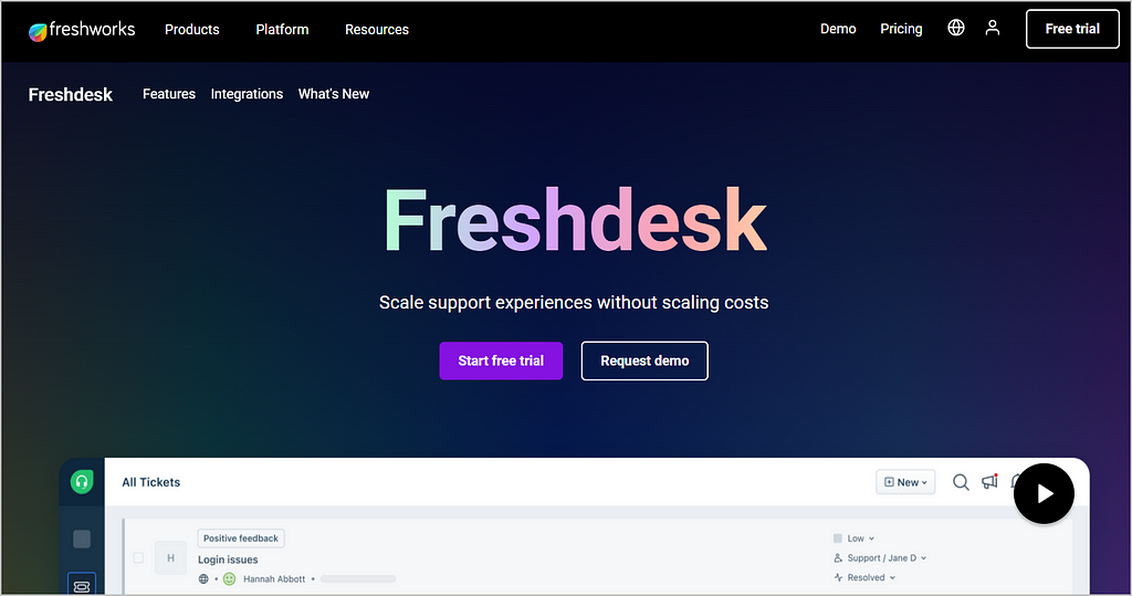 Freshdesk Home Page
