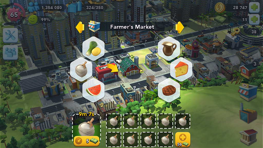 Farmer’s Market production queue in SimCity BuildIt