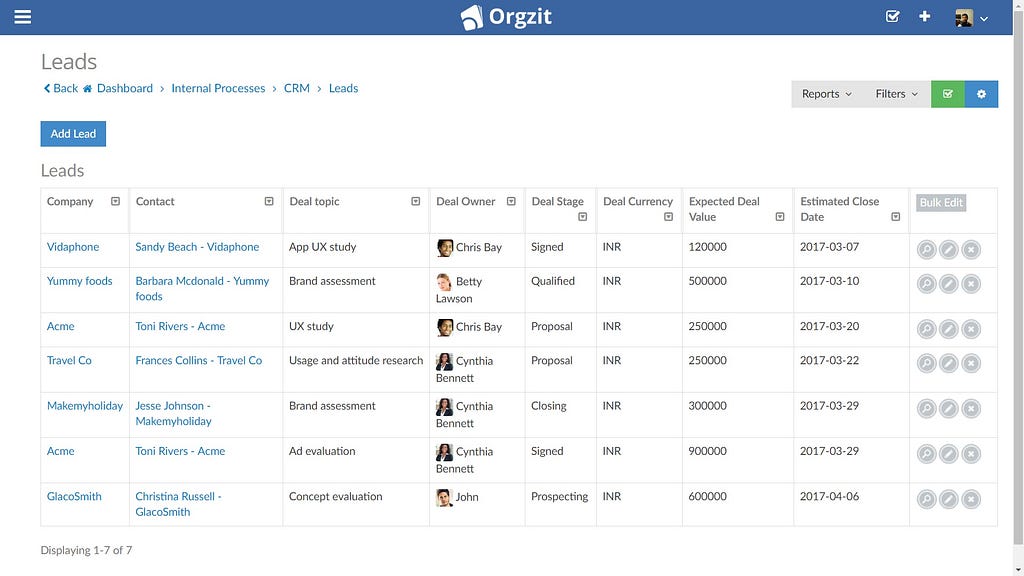 Managing leads in Orgzit