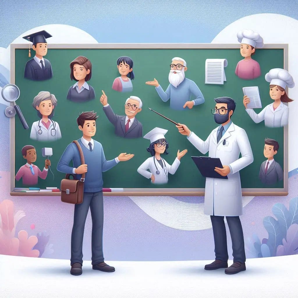 Job Search Strategist: Candidate in front of a board with many job roles