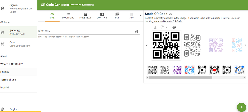 The QR Code generator is a free tool to create QR Codes.