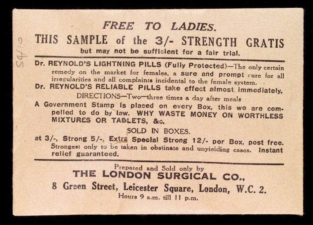 Besides Towle’s, there were other abortifacients covertly advertising to women in the UK during WWI.