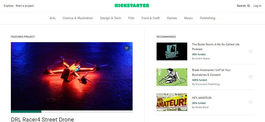 Kickstarter homepage screenshot