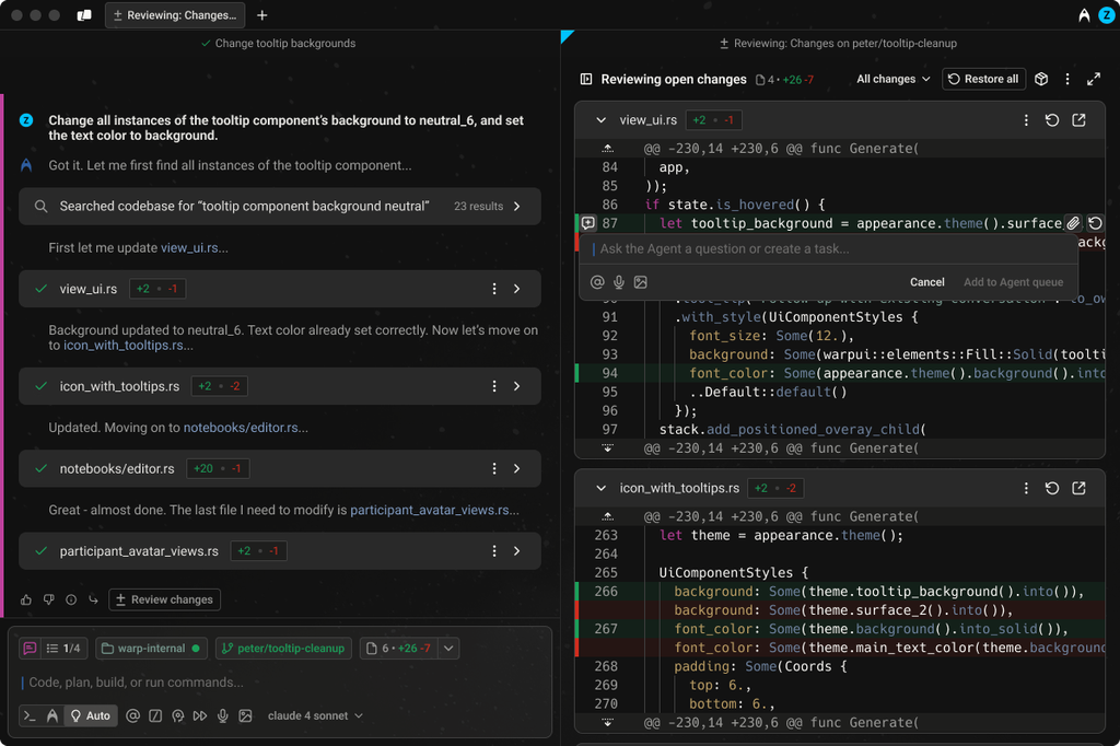 Batch review example in Warp. Image from Warp.dev