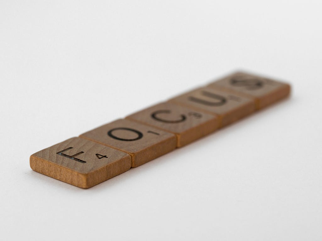 Word Focus as scrabble tile letters