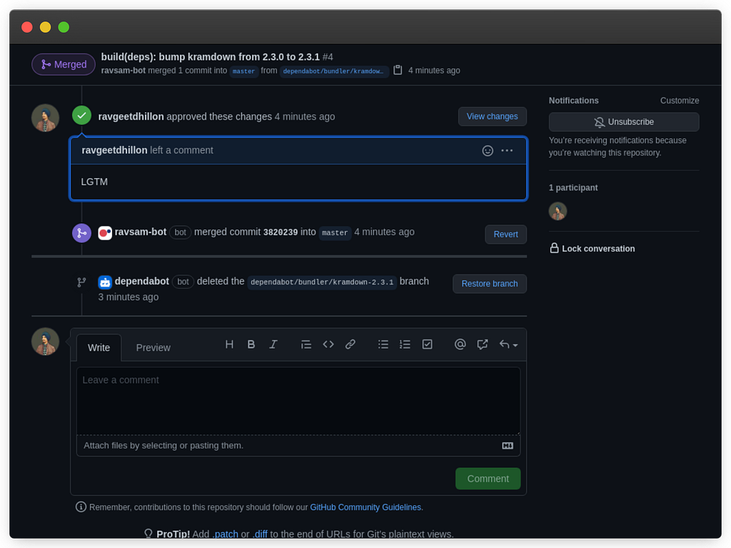Approved pull request merged by RavSam Bot