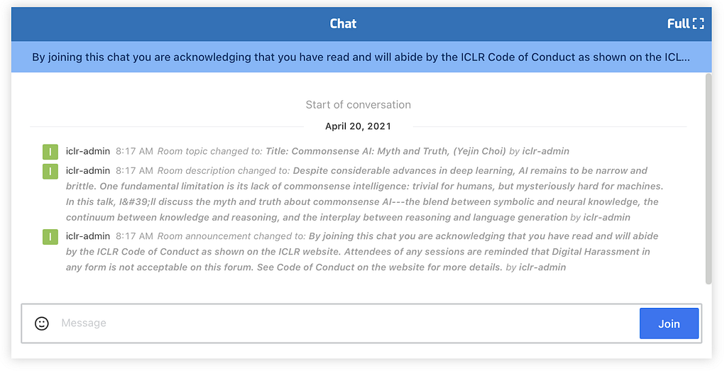 Screenshot of the rocket chat interface