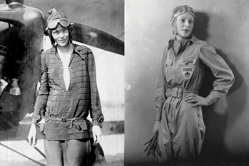 Amelia Earhart [Left], & Amy Johnson - Aviation Pioneers & Belstaff Ambassadors