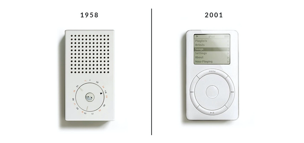 1958 portable radio and 2001 iPod