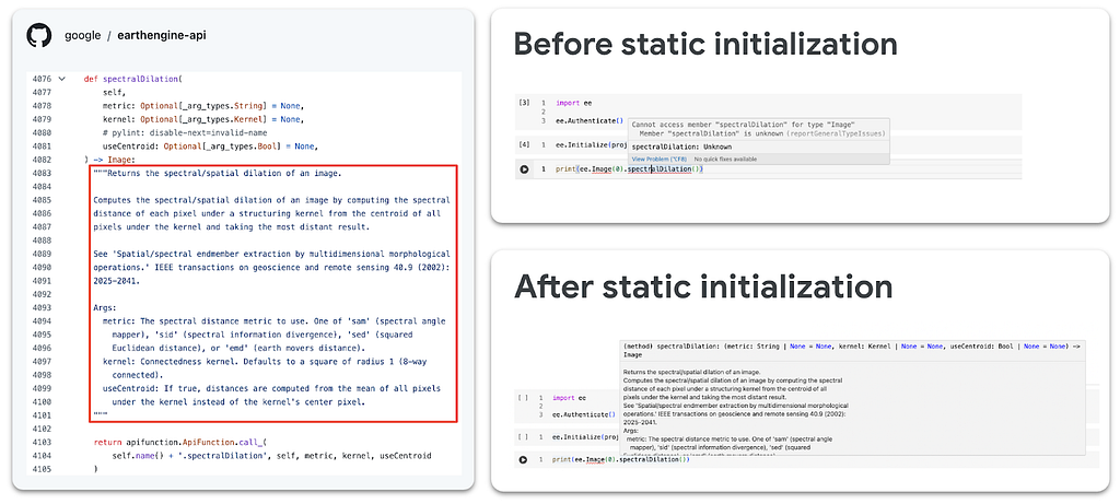 Before and after screenshots of static initialization