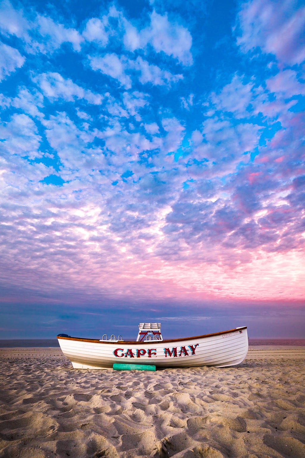 Photo of boat with cape may spelled on boat at New Jersey Beach. Photo on Dr. James Goydos 2021 article about melanoma in New Jersey.