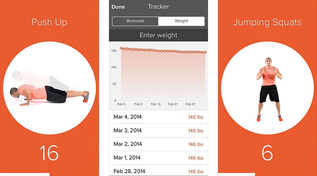 An exercising app showing next tasks to the user and automatically tracking