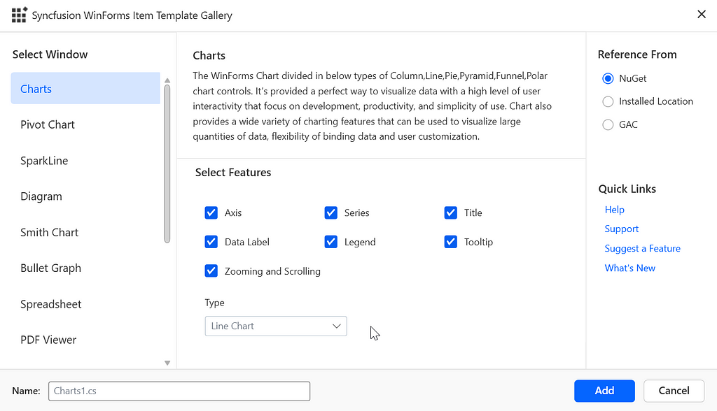 Syncfusion WinForms Item Template Gallery