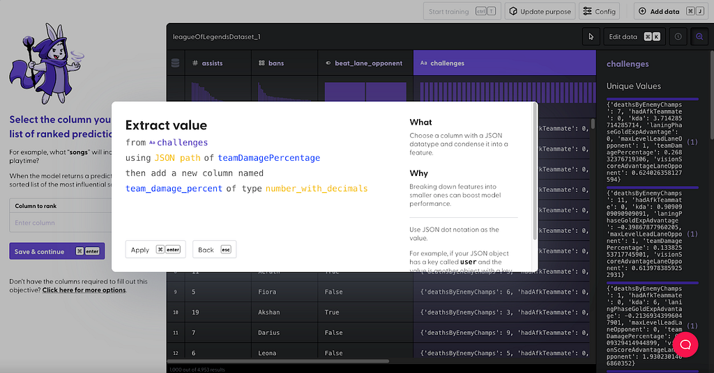 Showing extract value from JSON operation by extracting the team damage percentage from the JSON object