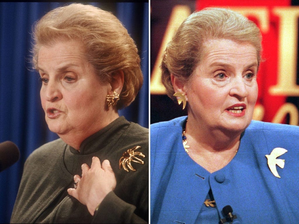 Albright during a briefing on Israel on January 23, 1998, and on CBS’s “Face the Nation” in October 1998.