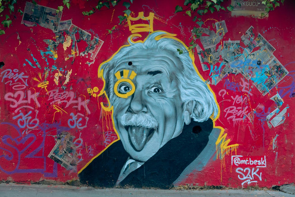 A graffiti of Albert Einstein showing his tongue