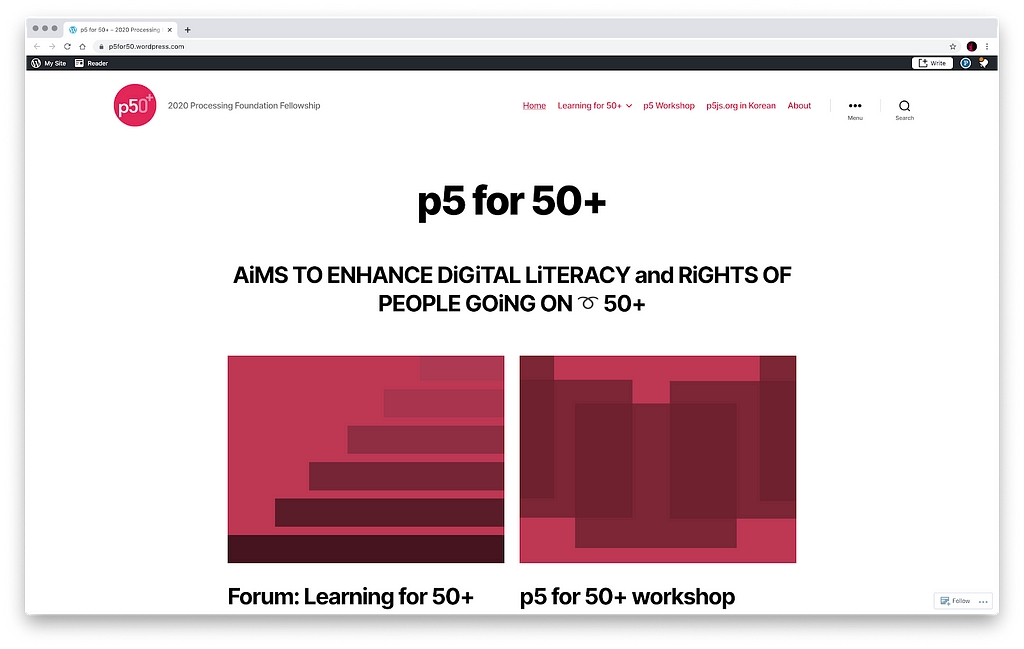 website with title “p5 for 50+ aims to enhance digital literacy and rights of people going on 50+