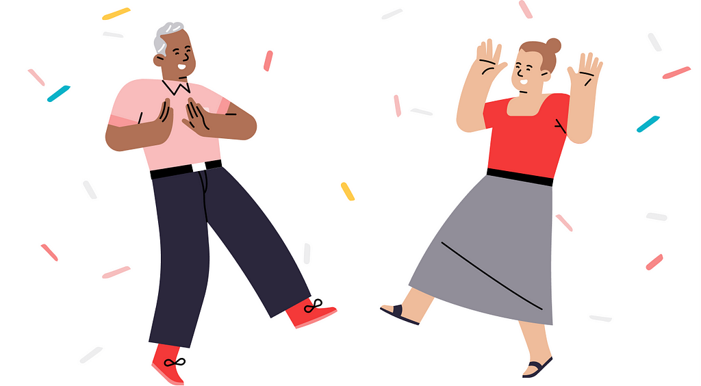 Illustration of two people excitedly celebrating