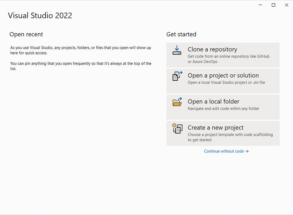 Creation of a new project in Visual Studio 2022