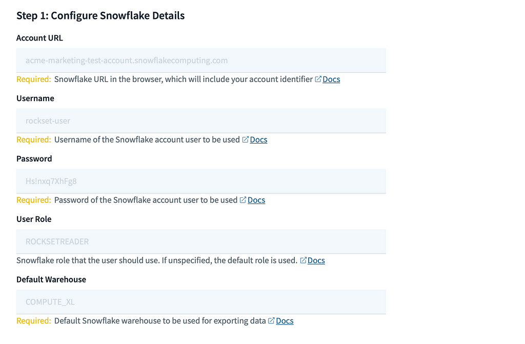 Step 1. Configure Snowflake details.