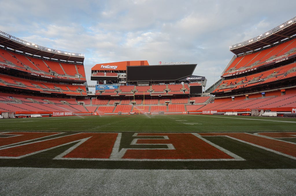 A view from the end zone of the Cleveland Browns’ home field
