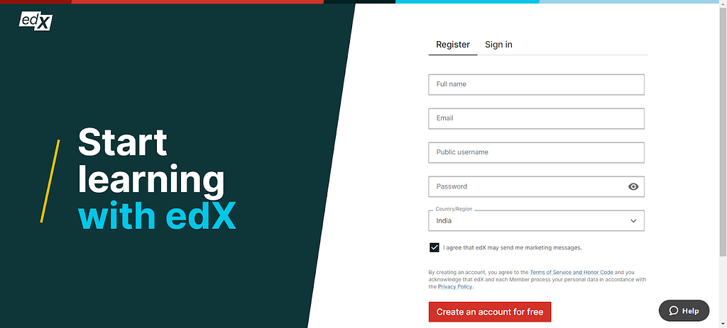 Register and fill your details in edX account