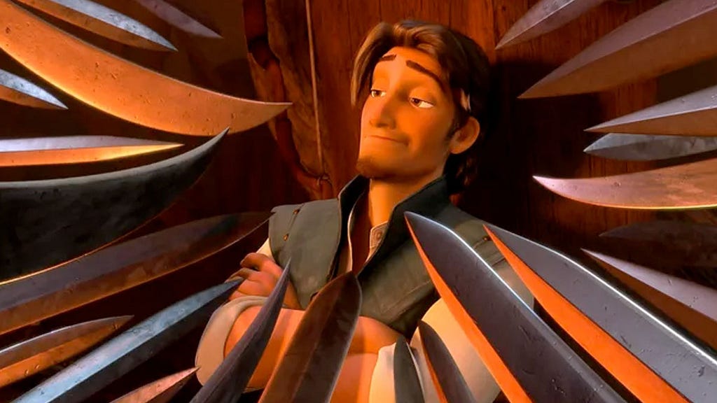 That meme where Flynn Rider is surrounded by knives