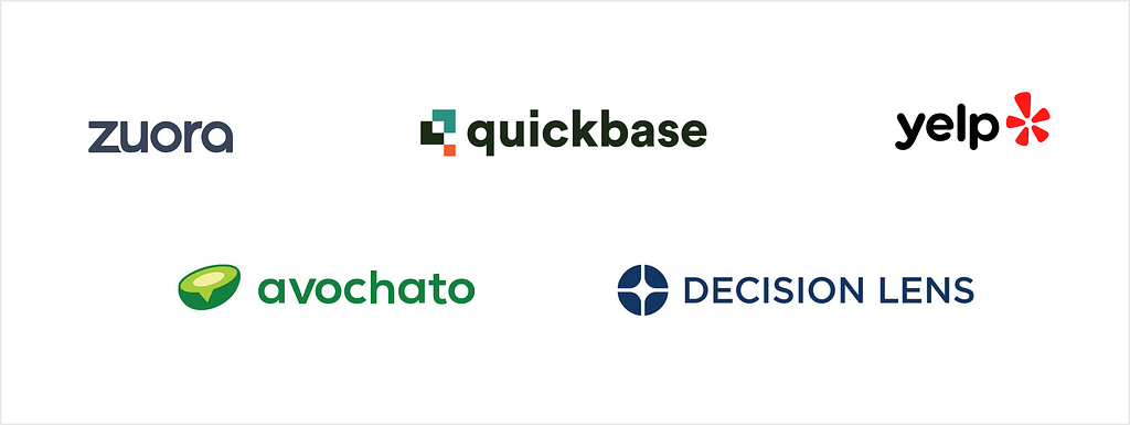 Data source list — Decision Lens, Zuora, Avochato, QuickBase, and Yelp