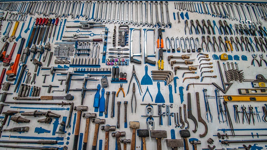 Hundreds of hand tools, laid out systematically